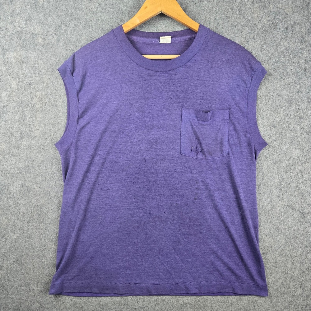 Vintage Tank Top Mens M Purple Paper Thin Distressed Pocket Muscle Grunge 80s